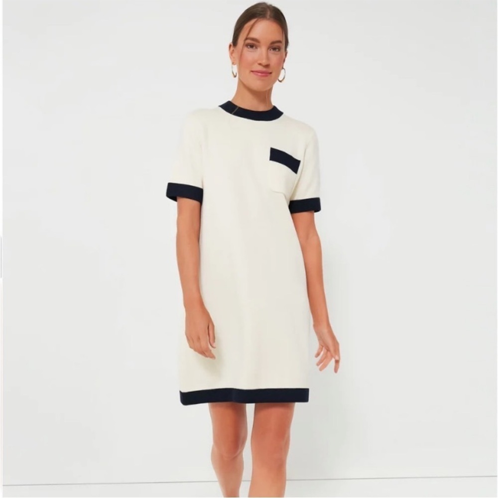 Tuckernuck Cream  Dress with Navy Blue Accents